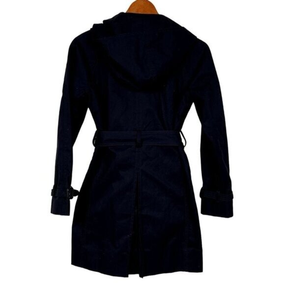 J.Crew Trench Coat Women’s 00 Navy Canvas Hooded - Picture 2 of 4